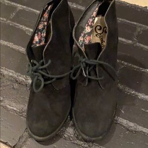 Black suede lace up booties size 7
